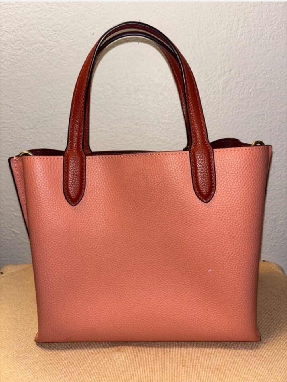 Coach Willow Tote 24 Colorblock Pink & Saddle Pebble Leather Crossbody Satchel - Picture 3 of 10